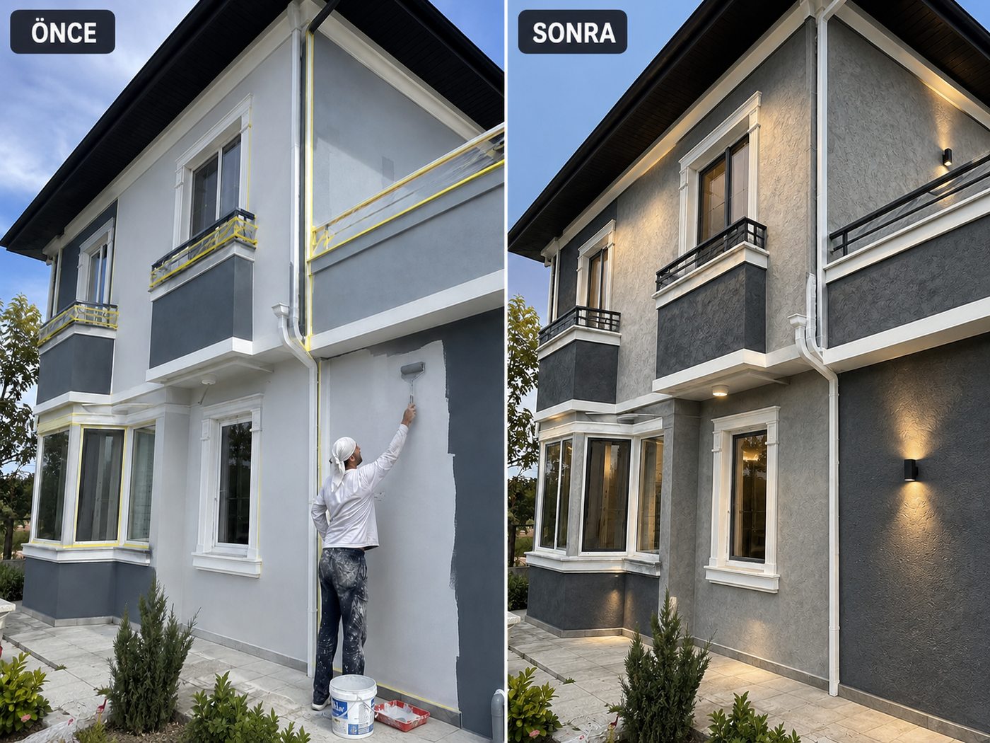 Mordoğan dış cephe boya öncesi ve sonrası