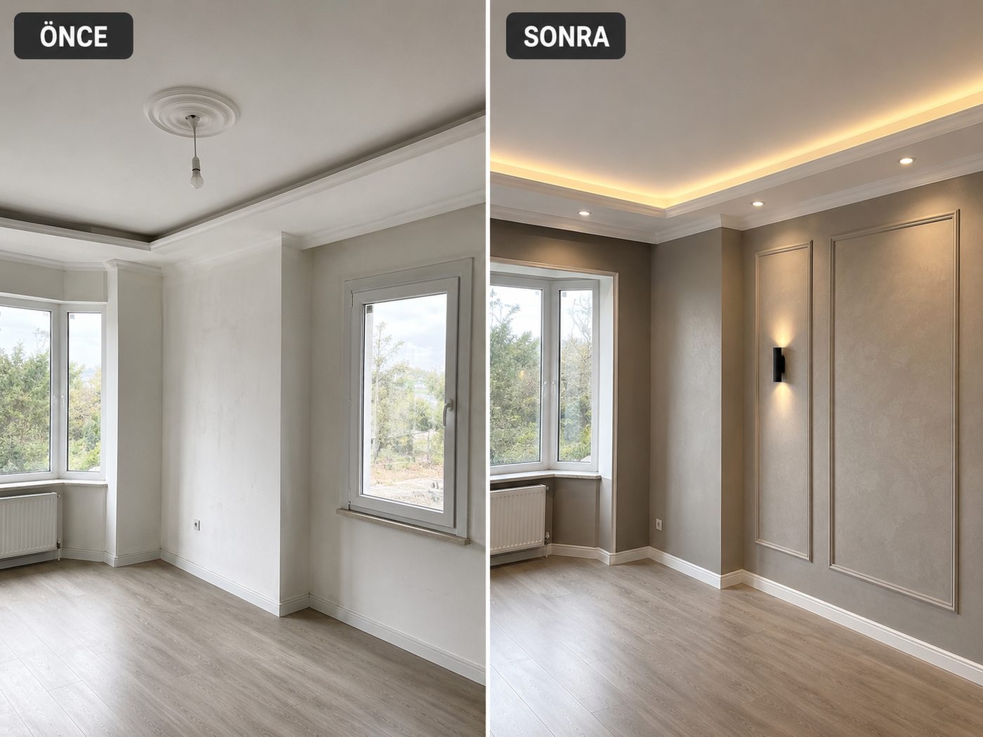 Mordoğan iç cephe boya öncesi ve sonrası